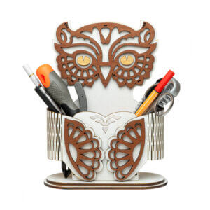 🦉 Drewniany organizer na biurko – Sowa