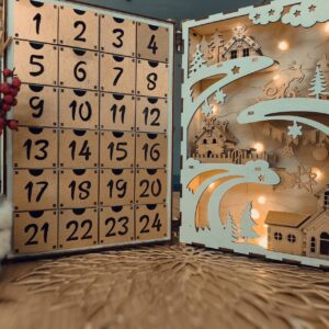 🎄 Drewniany Kalendarz Adwentowy z Podświetleniem LED 🎄