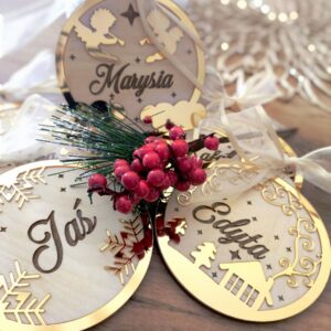 🎄 Personalizowane Drewniane Bombki Świąteczne 🎄