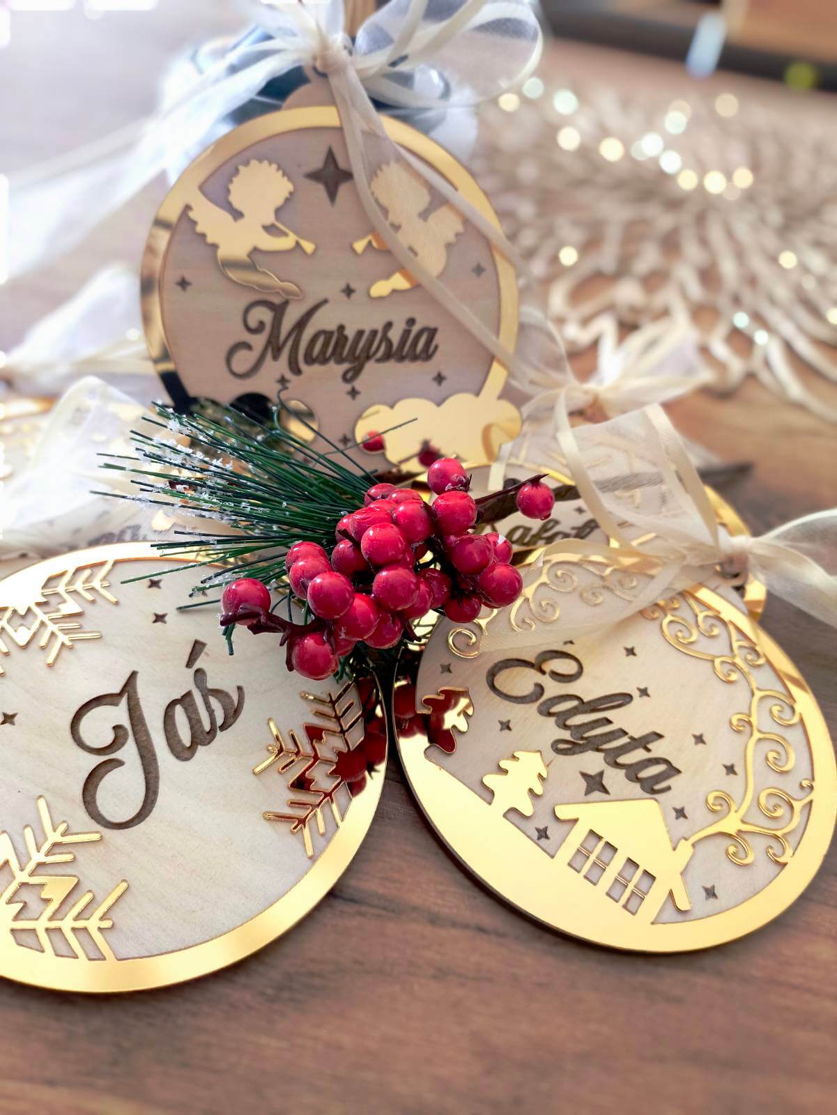 🎄 Personalizowane Drewniane Bombki Świąteczne 🎄