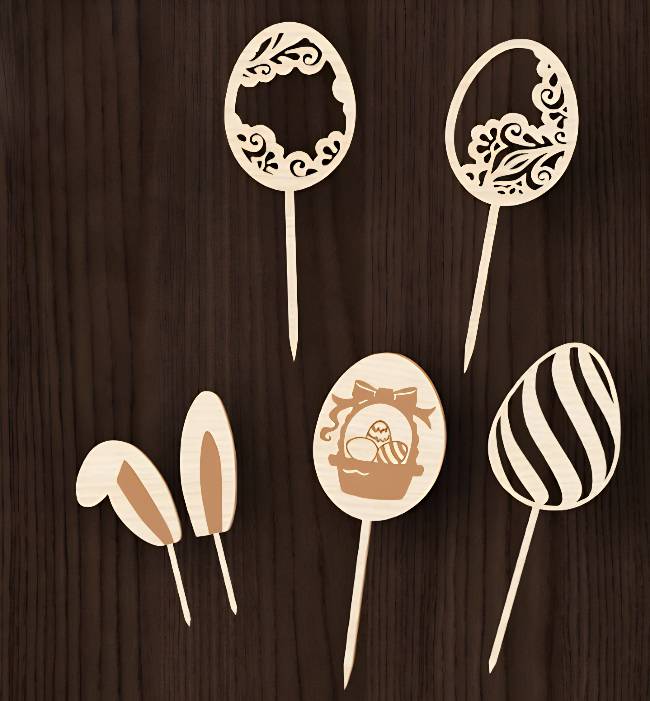 Drewniane dekoracje wielkanocne w kształcie zajączków i uszek - obrazek 3