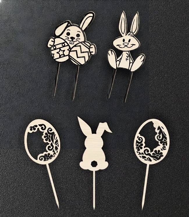 Drewniane dekoracje wielkanocne w kształcie zajączków i uszek - obrazek 4