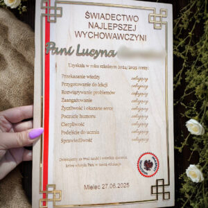Świadectwo Najlepszej Wychowawczyni