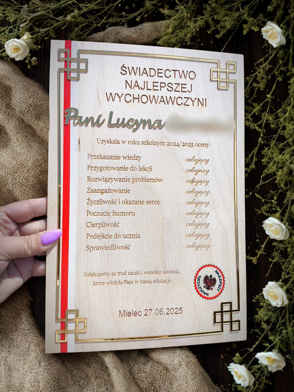 Świadectwo Najlepszej Wychowawczyni